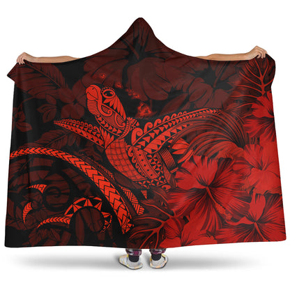 Hawaii Hooded Blanket Turtle Polynesian With Hibiscus Flower