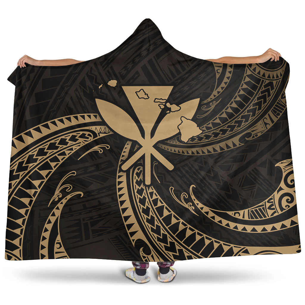 Hawaii Hooded Blanket Kanaka Map Tribal Wave