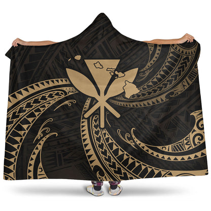 Hawaii Hooded Blanket Kanaka Map Tribal Wave