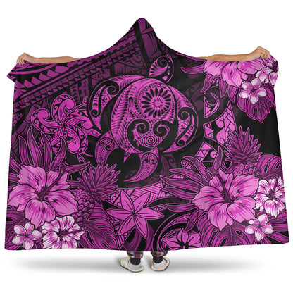 Hawaii Hooded Blanket Tribal Polynesia Sea Turtle Design Pacific Dream