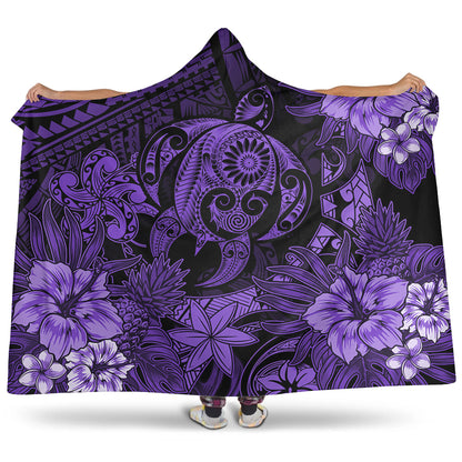 Hawaii Hooded Blanket Tribal Polynesia Sea Turtle Design Pacific Dream