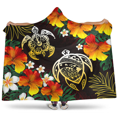 Hawaii Hooded Blanket Polynesian Tribal Floral Turtle