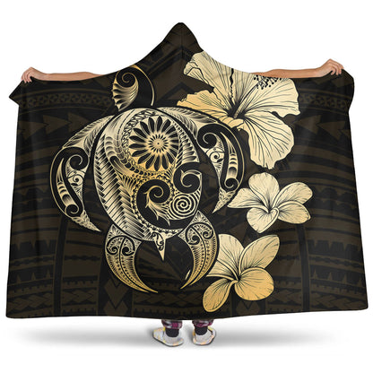 Hawaii Hooded Blanket Hibiscus Plumeria Mix Polynesian Turtle