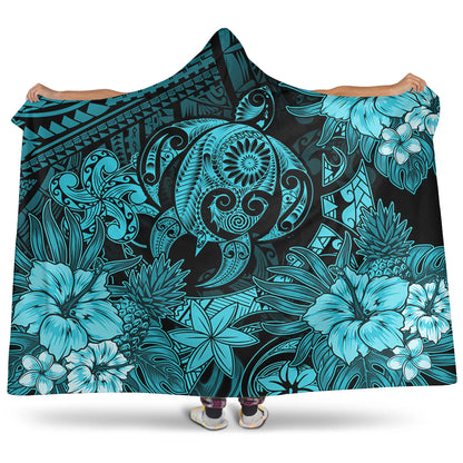 Hawaii Hooded Blanket Tribal Polynesia Sea Turtle Design Pacific Dream