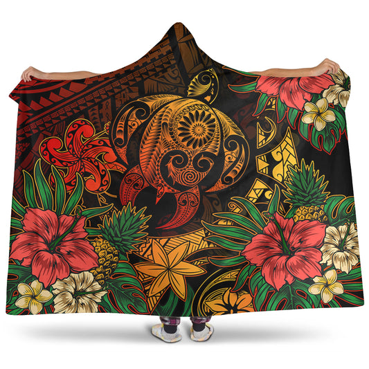 Hawaii Hooded Blanket Tribal Polynesia Sea Turtle Design Pacific Dream