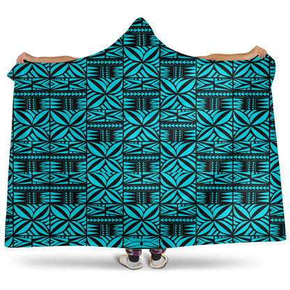Samoa Hooded Blanket Design Stretch Print Fabric Turquoise