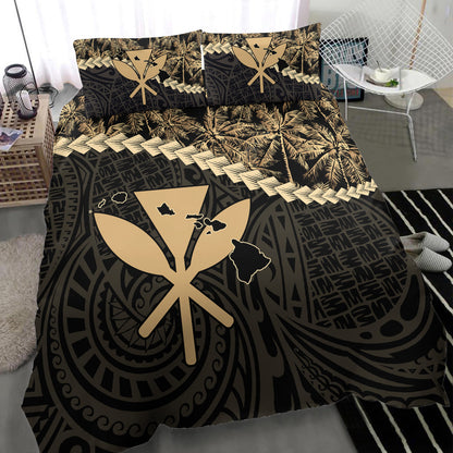 Hawaii Bedding Set - Kanaka Hawaii Map Coconut Tree Style Bedding Set