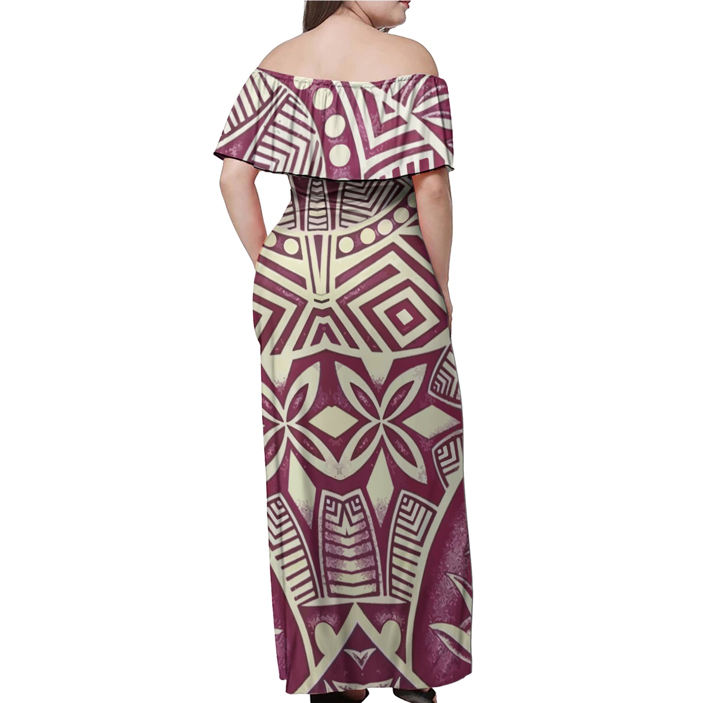 Polynesian Woman Off Shoulder Long Dress - Polynesian Pattern 12
