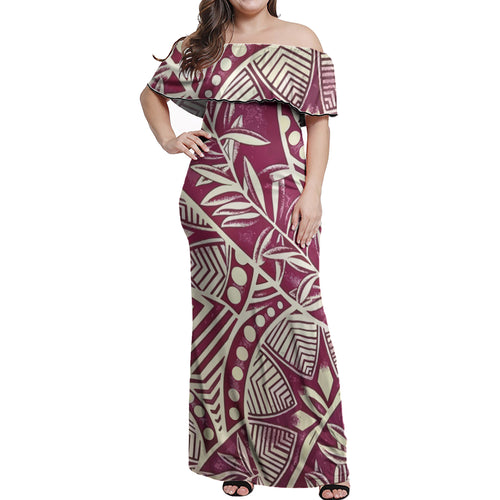 Polynesian Woman Off Shoulder Long Dress - Polynesian Pattern 12