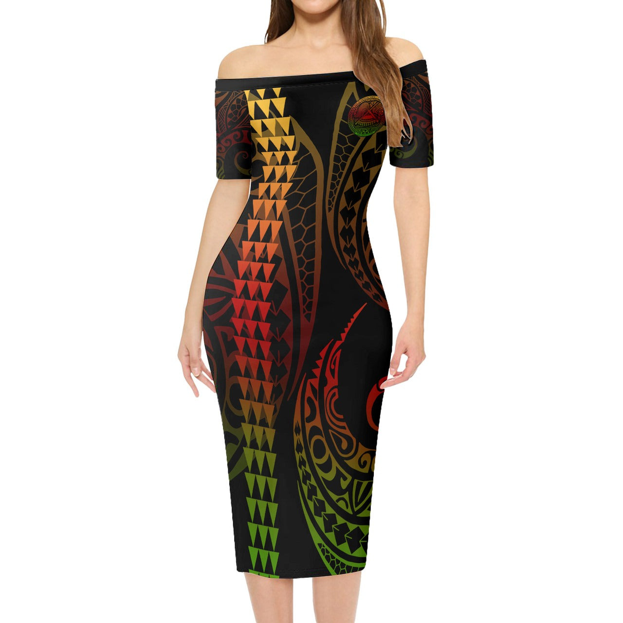 American Samoa Combo Short Sleeve Dress And Shirt Kakau Style Reggae