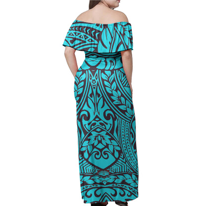 Polynesian Woman Off Shoulder Long Dress - Polynesian Pattern 13