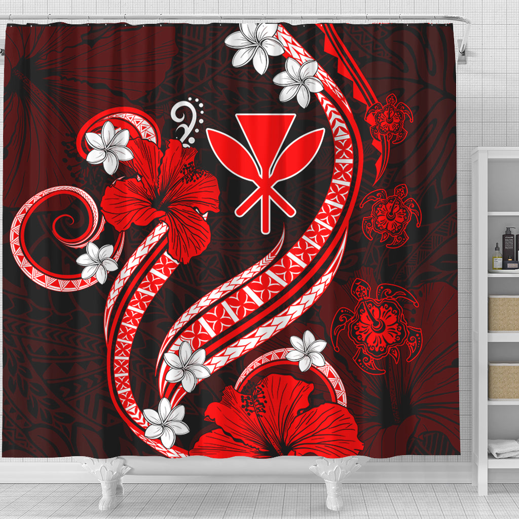 Hawaii Shower Curtain Kanaka Maoli Hibiscus Turtle Ocean Pacific Red Style