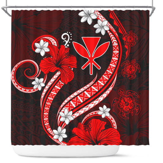 Hawaii Shower Curtain Kanaka Maoli Hibiscus Turtle Ocean Pacific Red Style