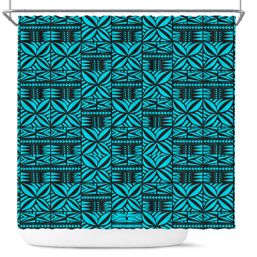Samoa Shower Curtain Design Stretch Print Fabric Turquoise