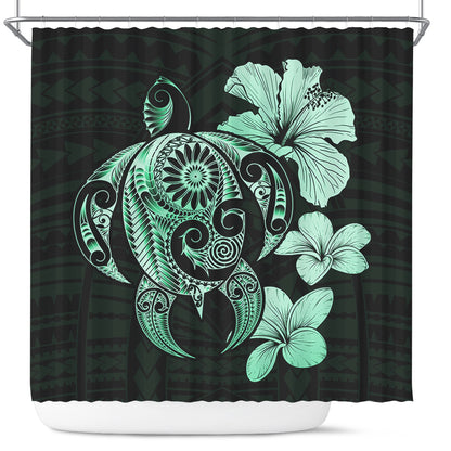Hawaii Shower Curtain Hibiscus Plumeria Mix Polynesian Turtle