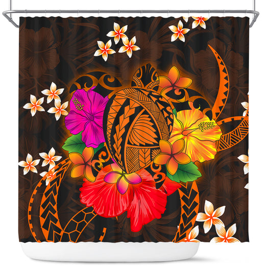 Hawaii Shower Curtain Polynesia Tribal Turtle Tropical Flower