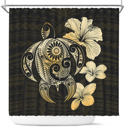 Hawaii Shower Curtain Hibiscus Plumeria Mix Polynesian Turtle