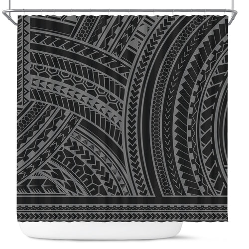 Hawaii Shower Curtain Polynesia Pattern Gray