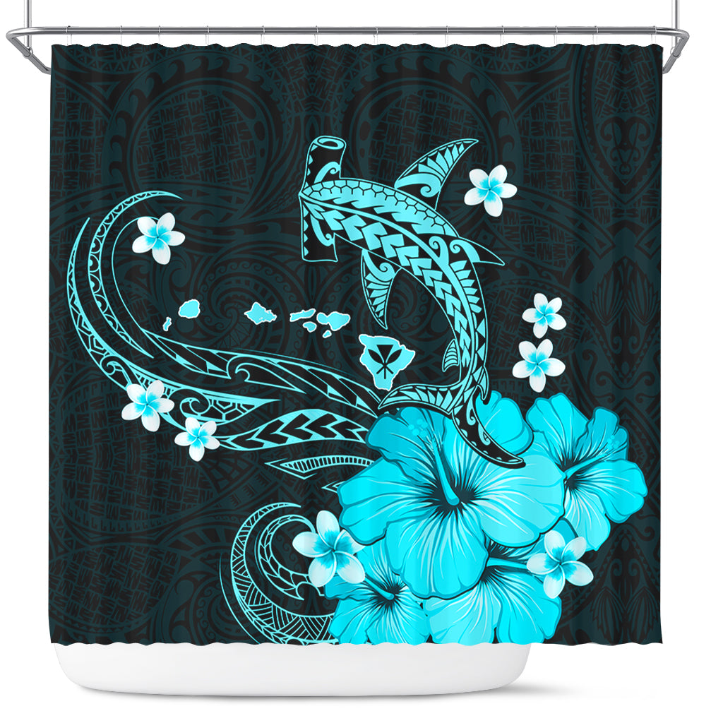 Hawaii Shower Curtain Kanaka Map And Shark Tribal Tattoo Turquoise