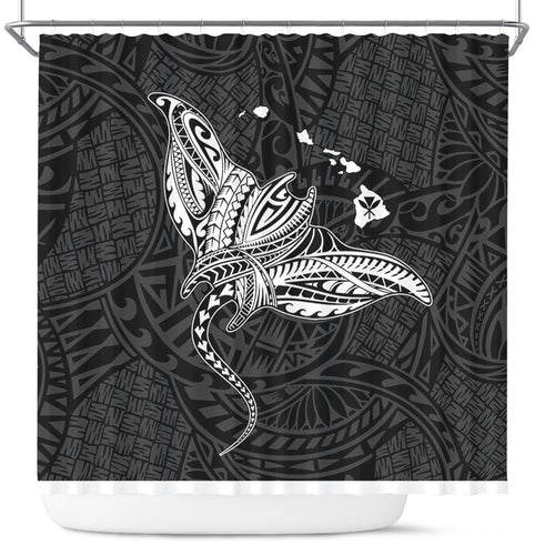 Hawaii Shower Curtain Hawaiian Map Polynesian Tribal Ray Tattoo