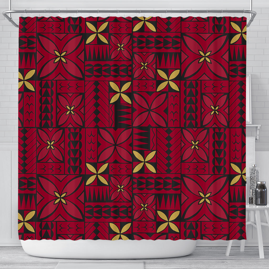 Samoa Shower Curtain Siapo Design Tribal Pattern Red