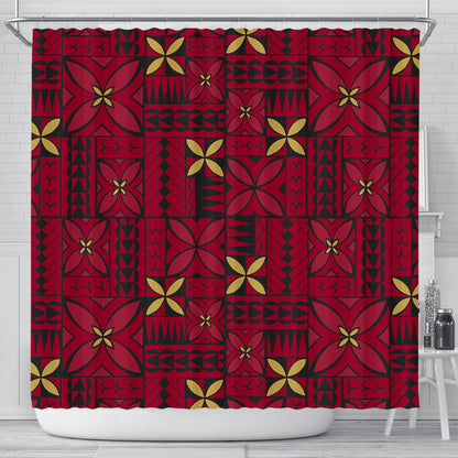 Samoa Shower Curtain Siapo Design Tribal Pattern Red