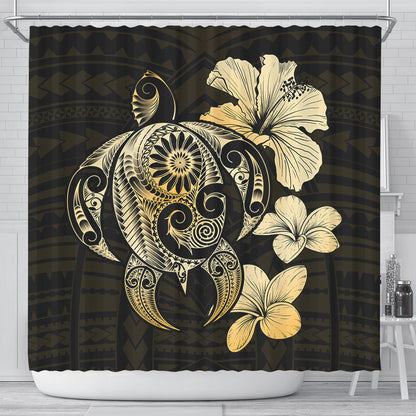 Hawaii Shower Curtain Hibiscus Plumeria Mix Polynesian Turtle