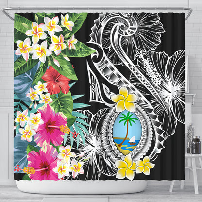 Guam Shower Curtain Summer Plumeria Tribal Tattoo