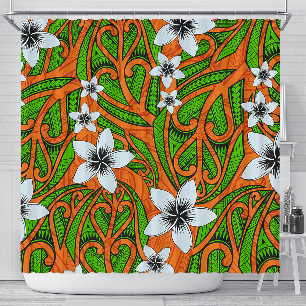 New Zealand Shower Curtain Maori Pattern Plumeria