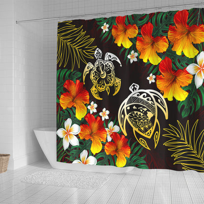 Hawaii Shower Curtain Polynesian Tribal Floral Turtle