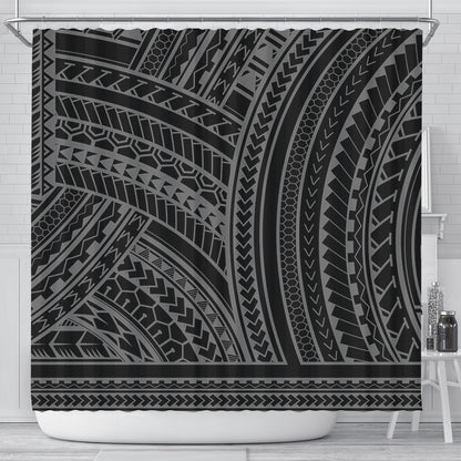 Hawaii Shower Curtain Polynesia Pattern Gray