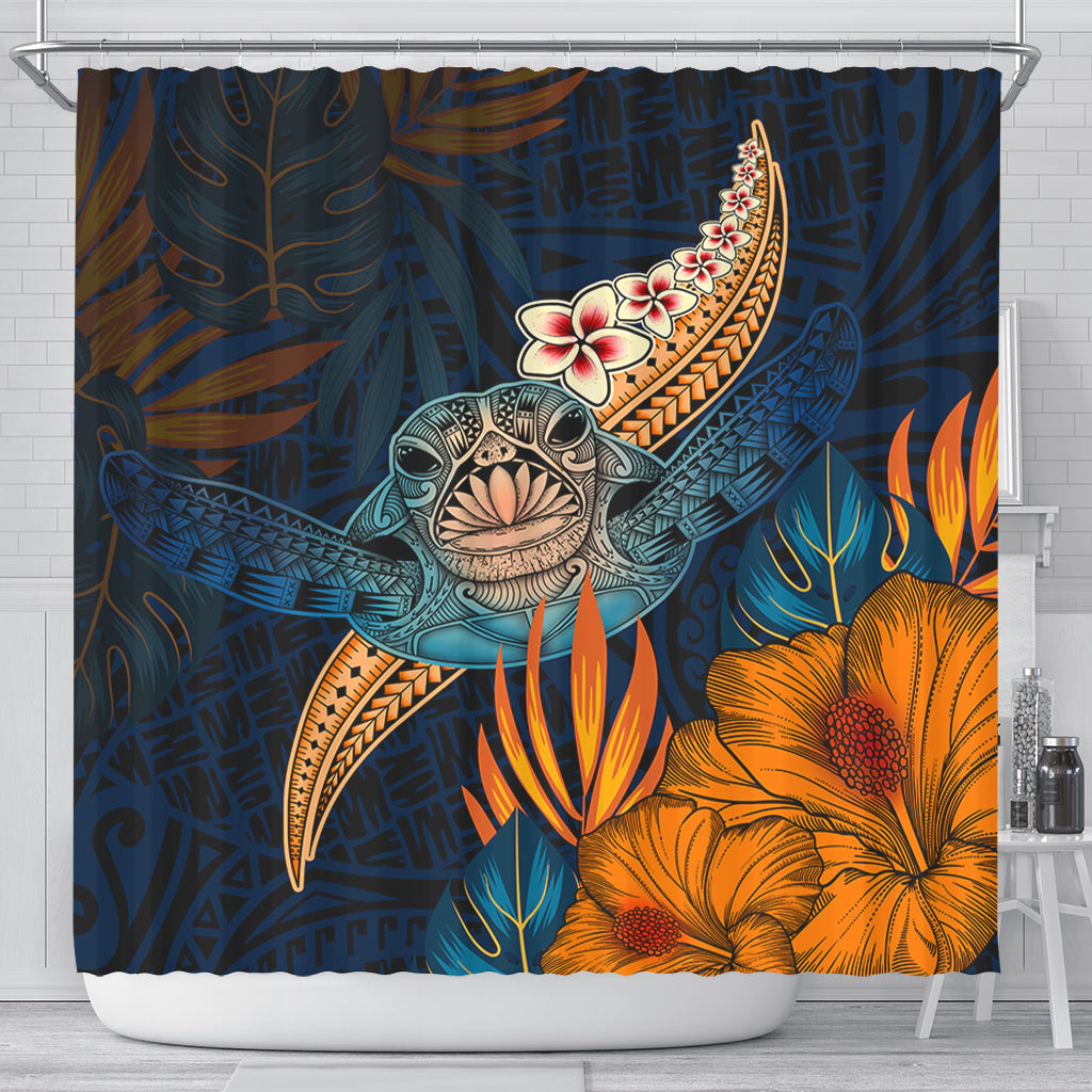 Hawaii Shower Curtain Turtle Design With Hibiscus Tropical Style