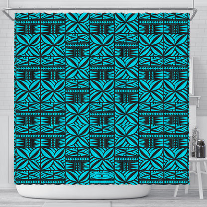 Samoa Shower Curtain Design Stretch Print Fabric Turquoise