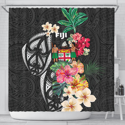 Fiji Shower Curtain Coat Of Arms Polynesian With Hibiscus