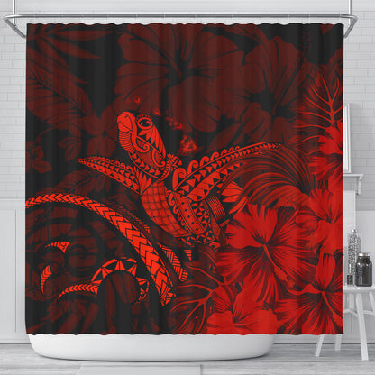 Hawaii Shower Curtain Turtle Polynesian With Hibiscus Flower