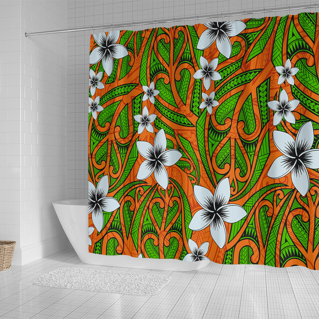 New Zealand Shower Curtain Maori Pattern Plumeria