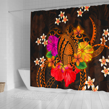 Hawaii Shower Curtain Polynesia Tribal Turtle Tropical Flower