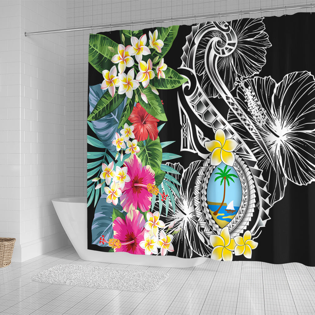 Guam Shower Curtain Summer Plumeria Tribal Tattoo