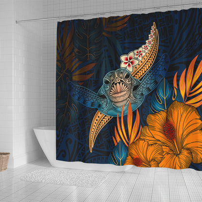 Hawaii Shower Curtain Turtle Design With Hibiscus Tropical Style