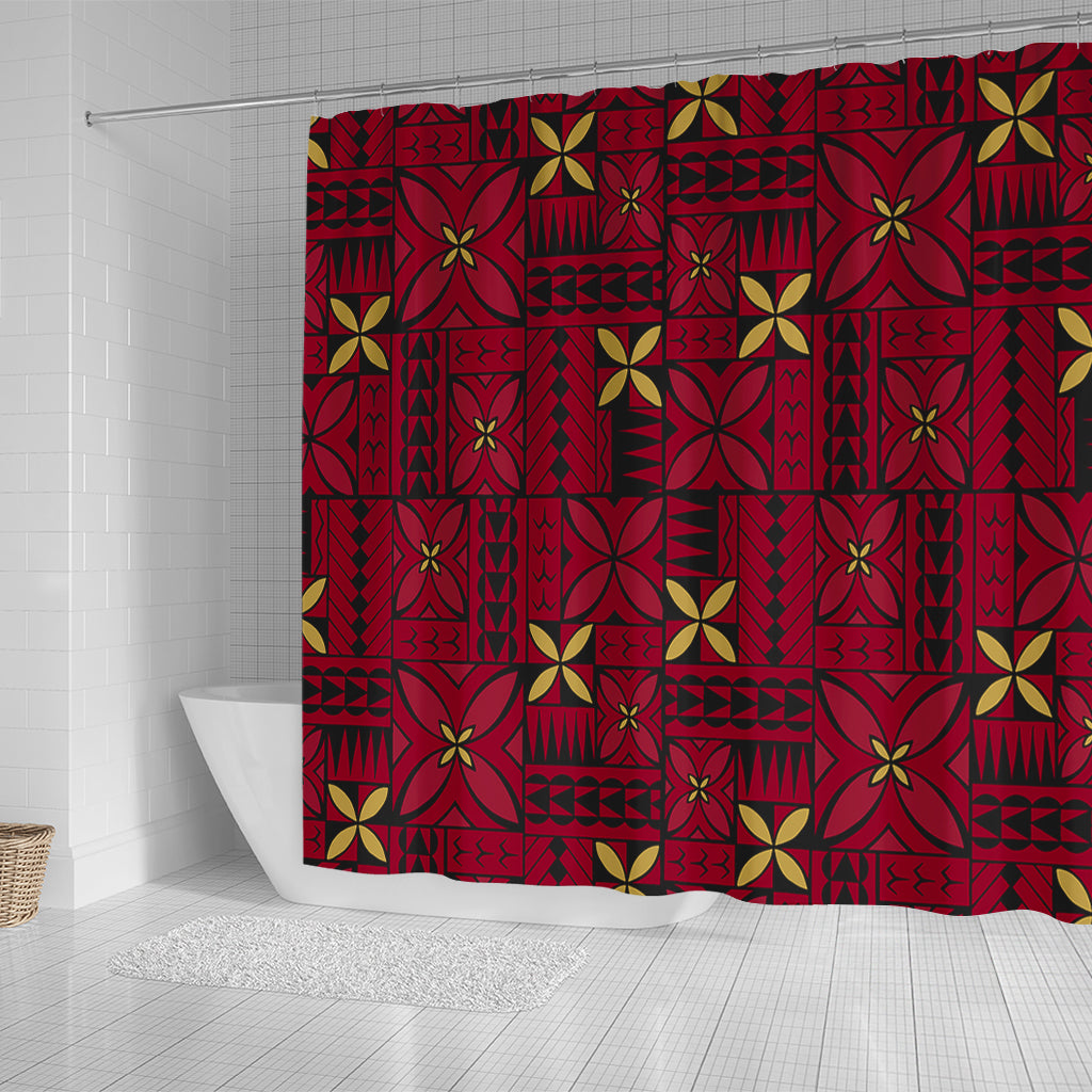 Samoa Shower Curtain Siapo Design Tribal Pattern Red