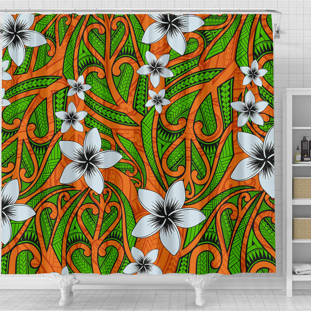 New Zealand Shower Curtain Maori Pattern Plumeria