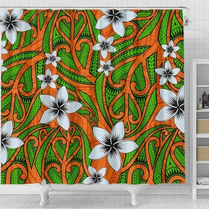 New Zealand Shower Curtain Maori Pattern Plumeria