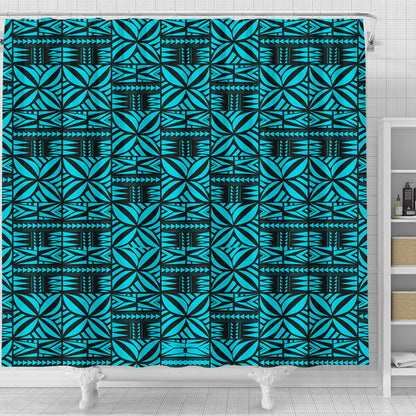 Samoa Shower Curtain Design Stretch Print Fabric Turquoise