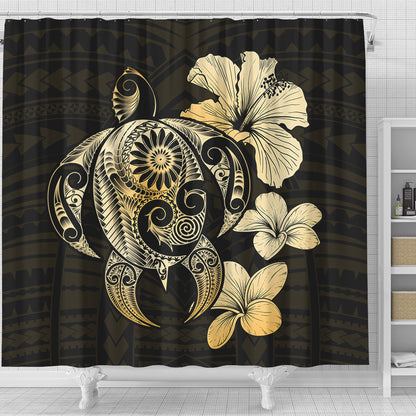 Hawaii Shower Curtain Hibiscus Plumeria Mix Polynesian Turtle