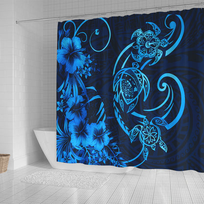 Hawaii Shower Curtain Hibiscus Flower And Map On The Back Turtle