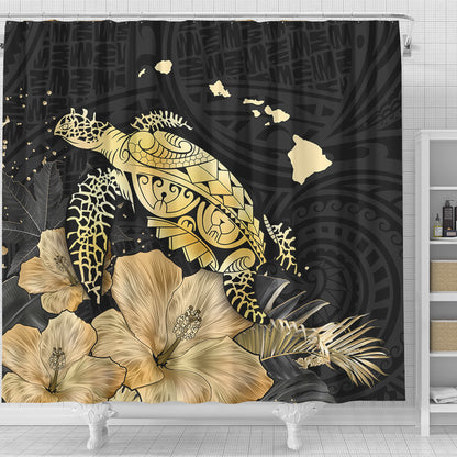 Hawaii Shower Curtain Turtle Hibiscus Gold