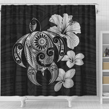 Hawaii Shower Curtain Hibiscus Plumeria Mix Polynesian Turtle