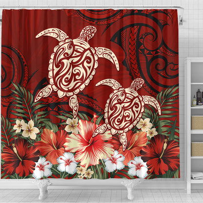 Hawaii Shower Curtain Polynesia Turtle Drawing Tropical Flower