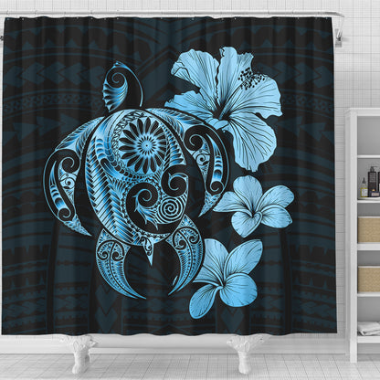 Hawaii Shower Curtain Hibiscus Plumeria Mix Polynesian Turtle