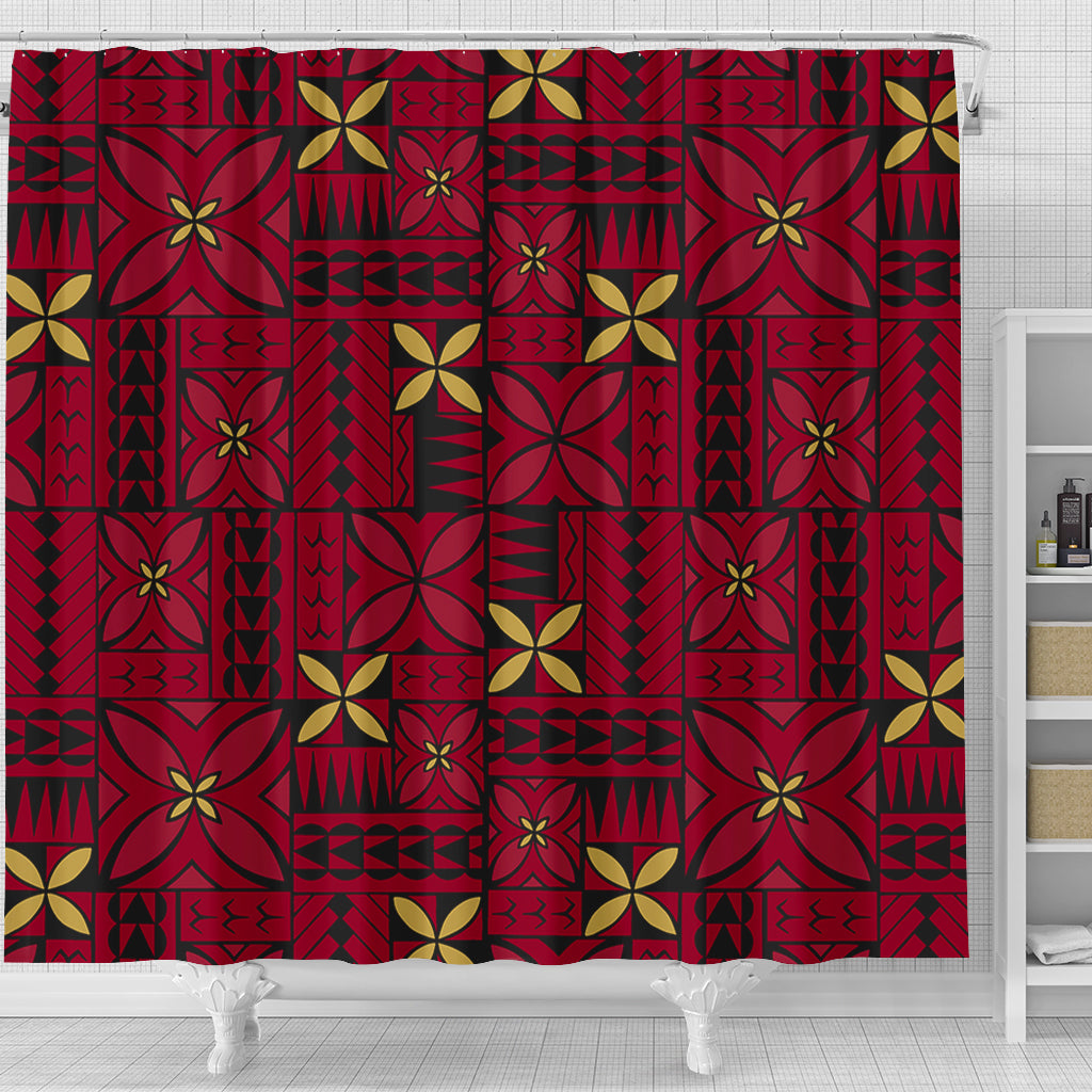 Samoa Shower Curtain Siapo Design Tribal Pattern Red